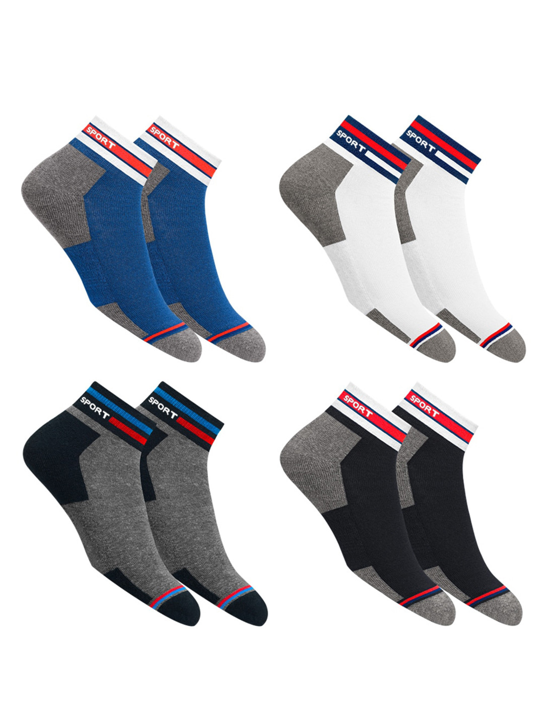 NAVYSPORT Originals Unisex Pair Of 4 Grey & Black Colourblocked Casual Ankle Socks