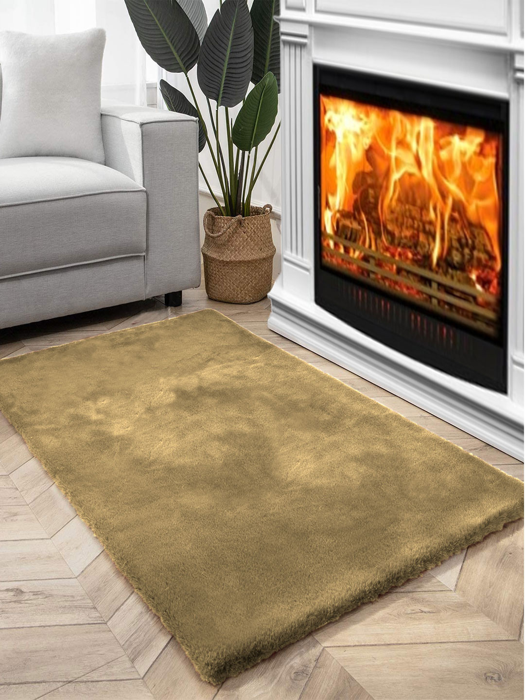 FI Beige Polycotton Solid Bath Rugs