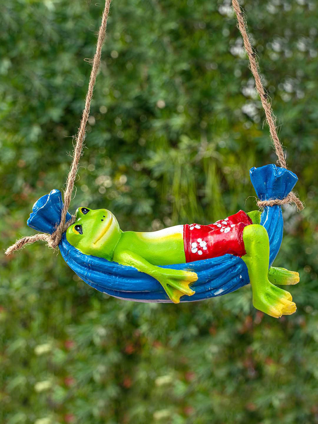 TIED RIBBONS Hanging Frog Figurine Garden Accessory