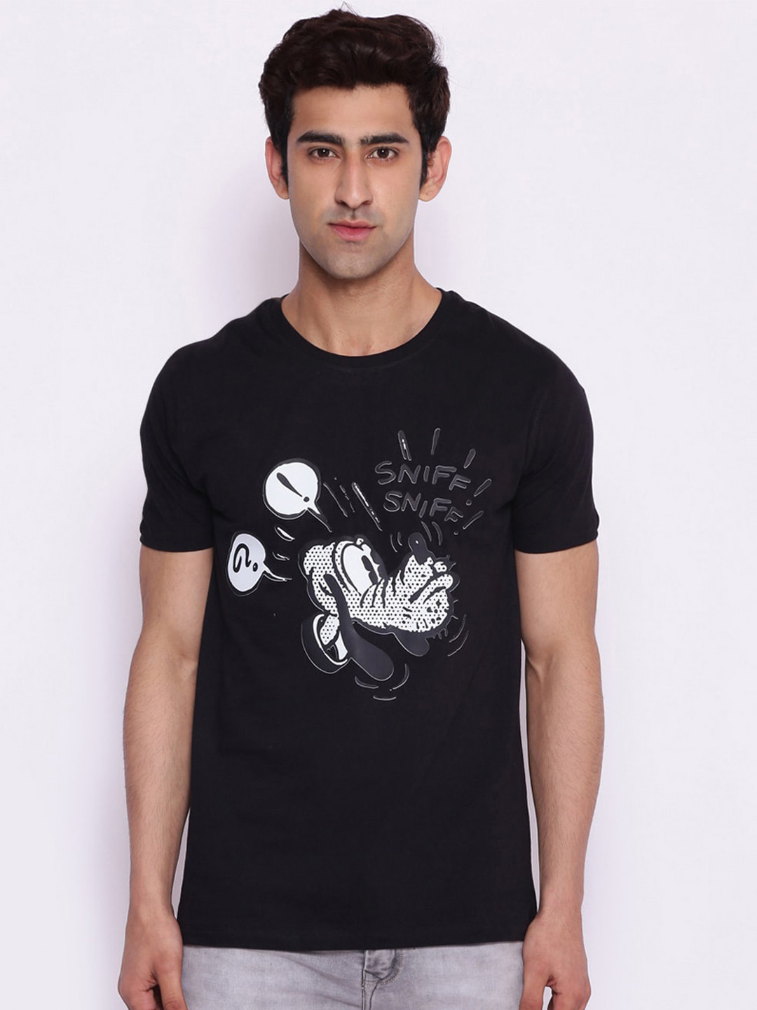 Disney by Wear Your Mind Men Black  White Pluto Printed Pure Cotton T-shirt