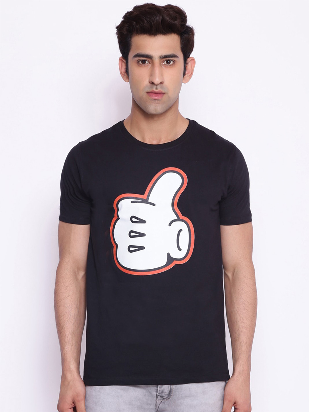 Disney by Wear Your Mind Men Black  White Mickey Mouse Printed Pure Cotton T-shirt