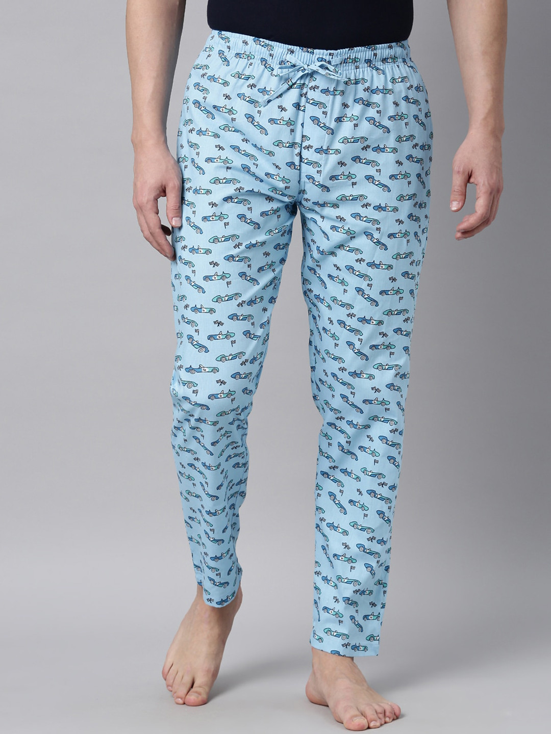 Joven Men Blue & White Printed Cotton Lounge Pants