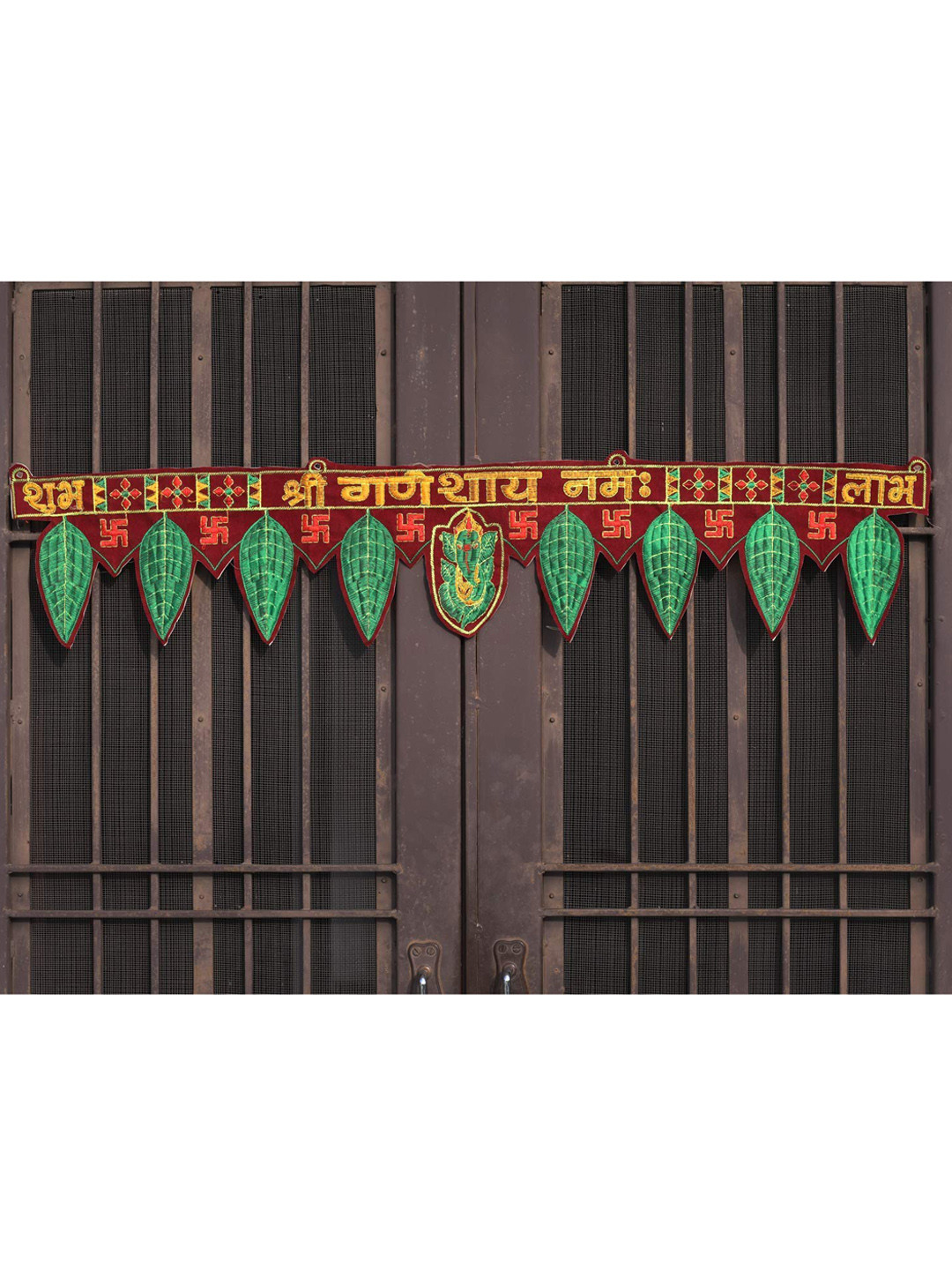 CraftVatika Green & Red Cotton Door Diwali Pooja Bandarwal Toran