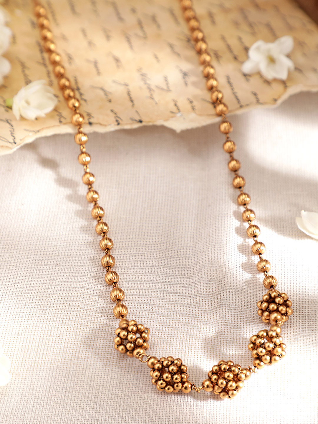 Rubans 24 K Gold-Plated Handcrafted Gold Beaded Matar Mala Style Necklace