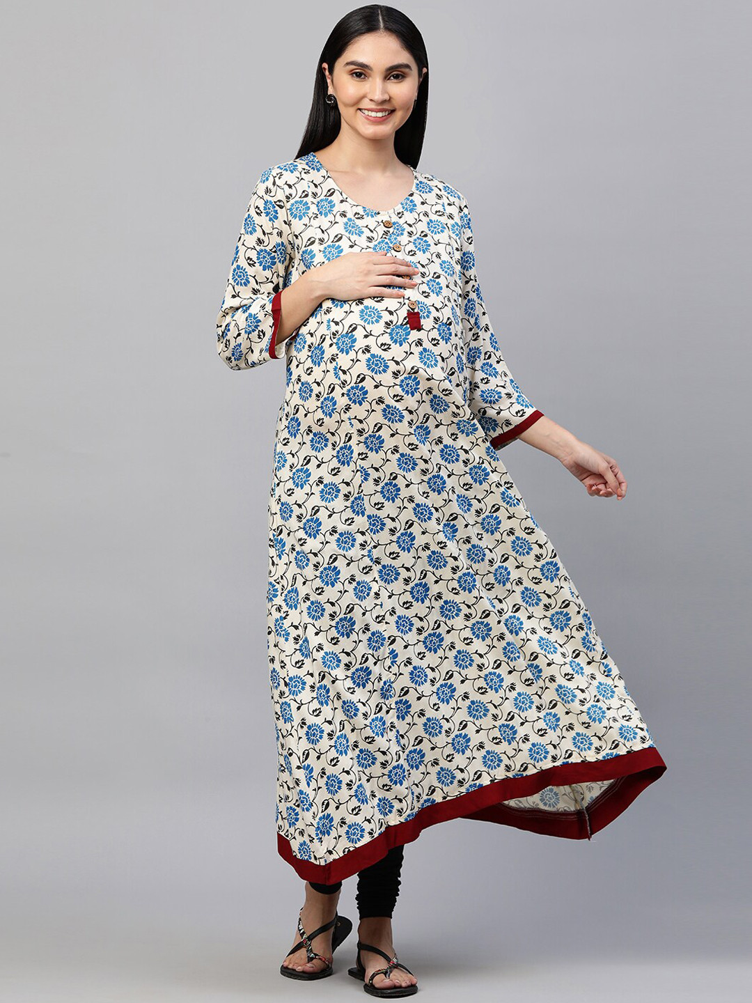 MomToBe Women Multicolored Floral Printed A-Line Maternity Nursing  Kurta