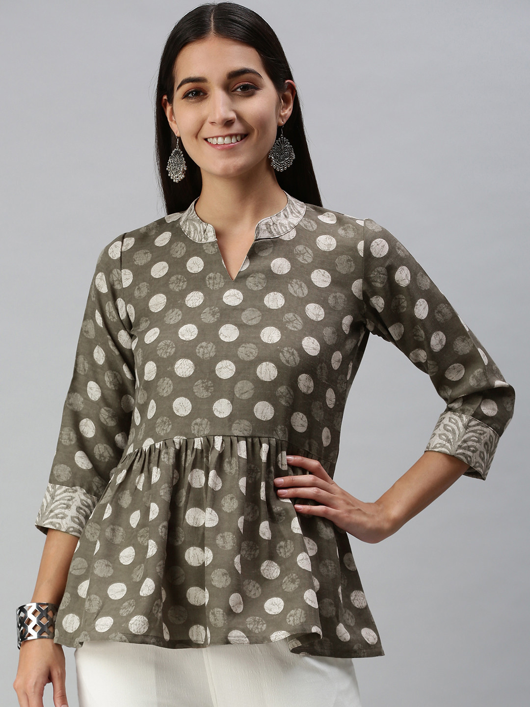 SheWill Grey Mandarin Collar A-Line Top