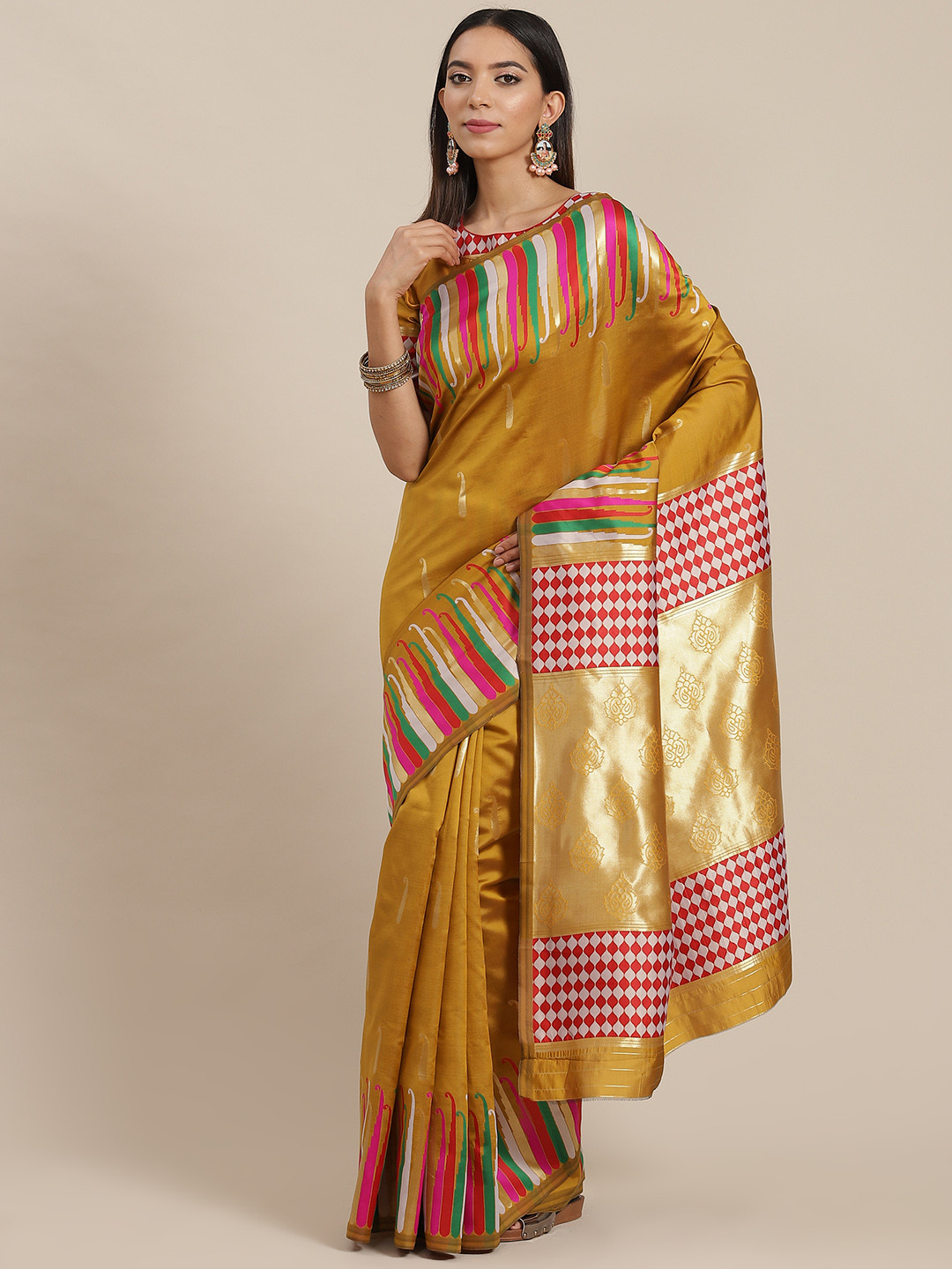RAJGRANTH Yellow Ethnic Motifs Ready to Wear Banarasi Saree