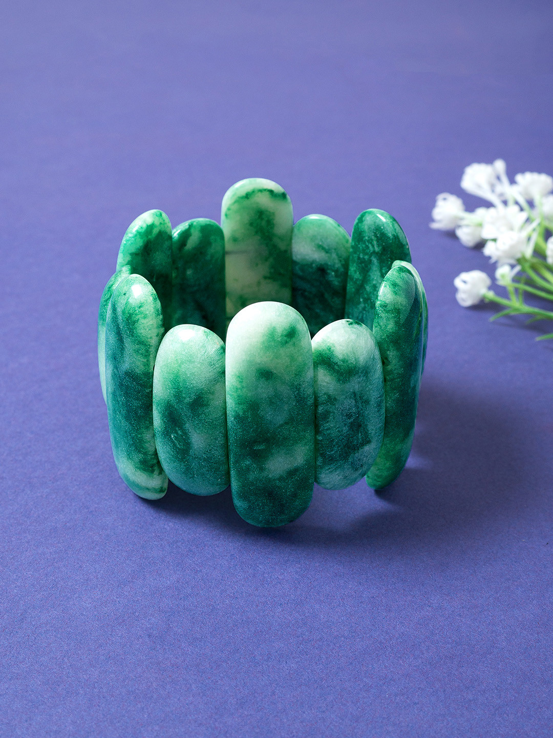 Golden Peacock Women Green Handcrafted Resin Elasticated Bracelet