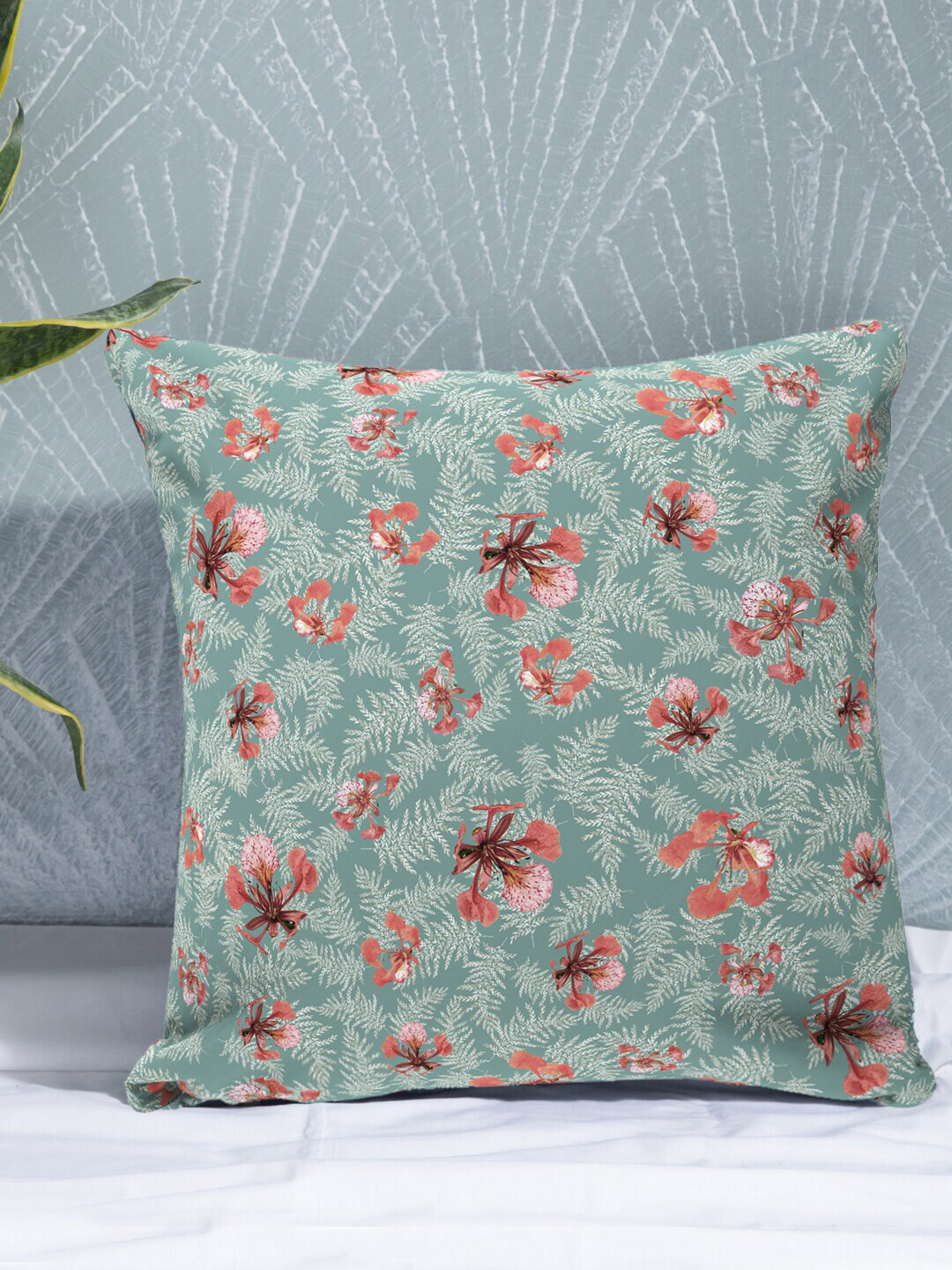 PETAL HOME Teal & Pink Ponciana Floral Square Cushion Covers