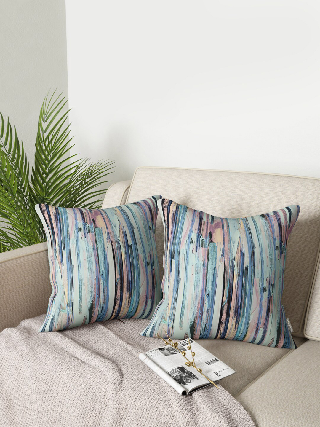 PETAL HOME Blue Aquarelle Set of 2 Floral Square Cushion Covers