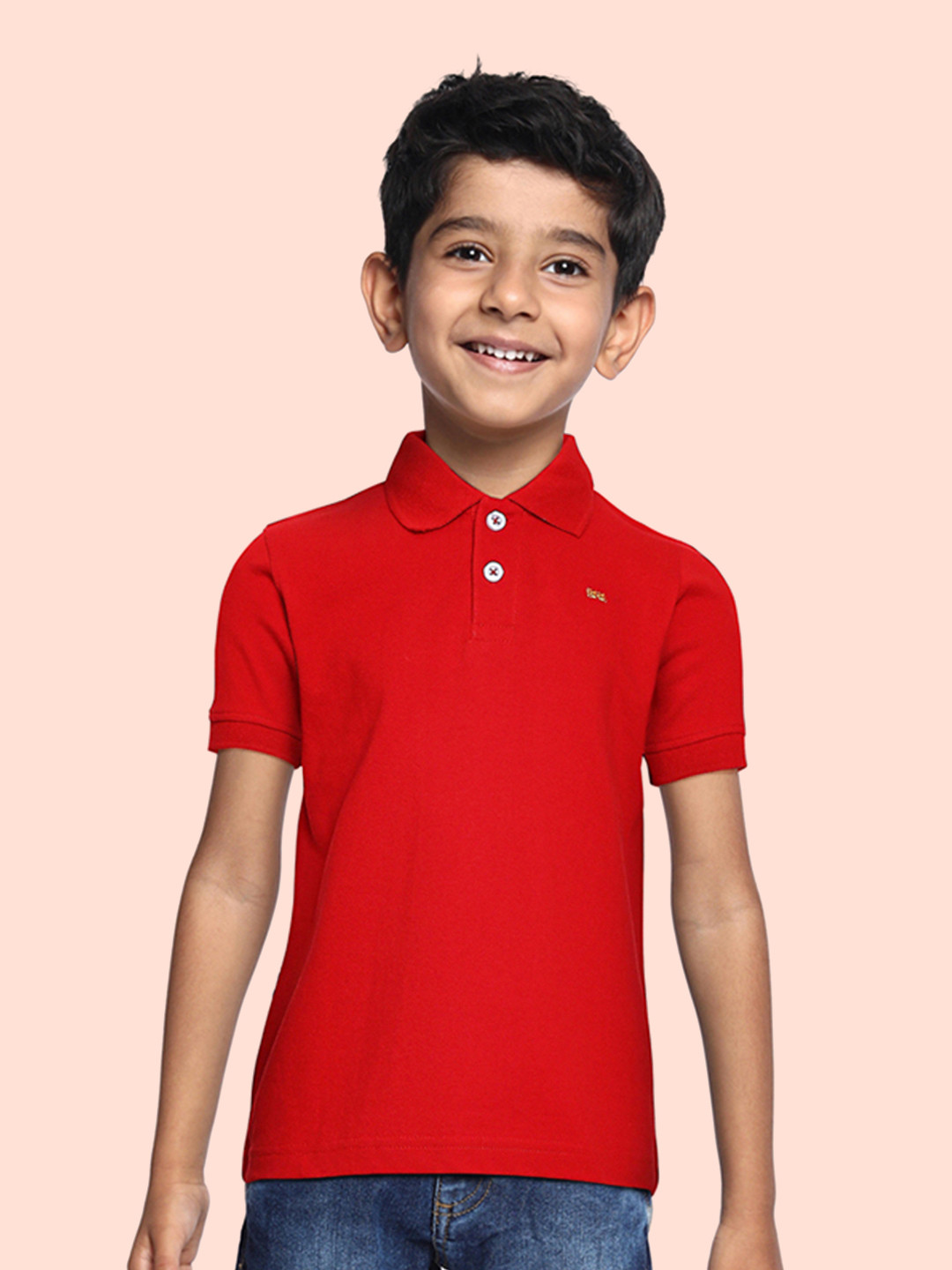 THANGAMAGAN Boys Red Polo Collar T-shirt