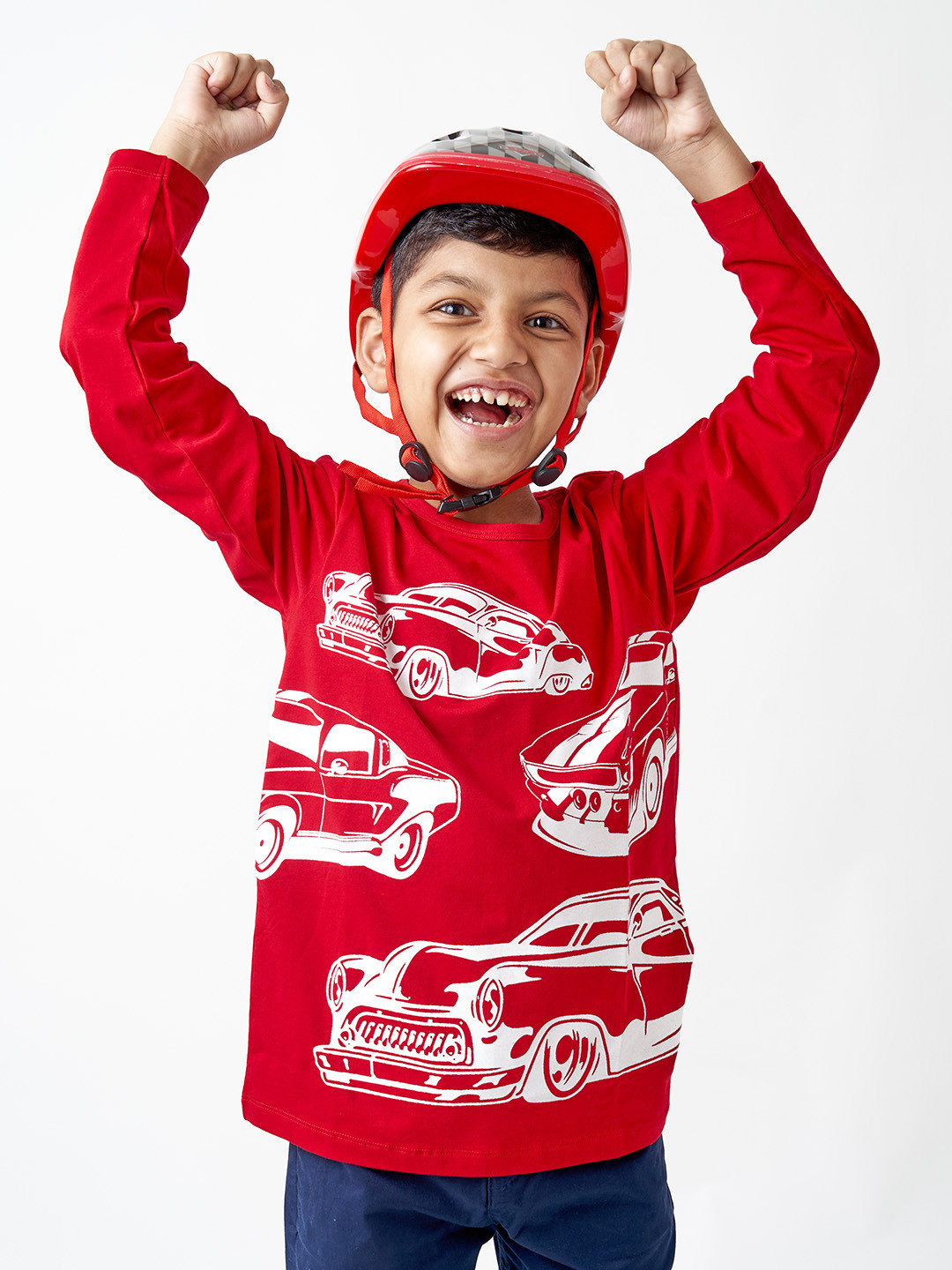 LAdore Boys Red Vintage Car Printed Full Sleeves T-shirt
