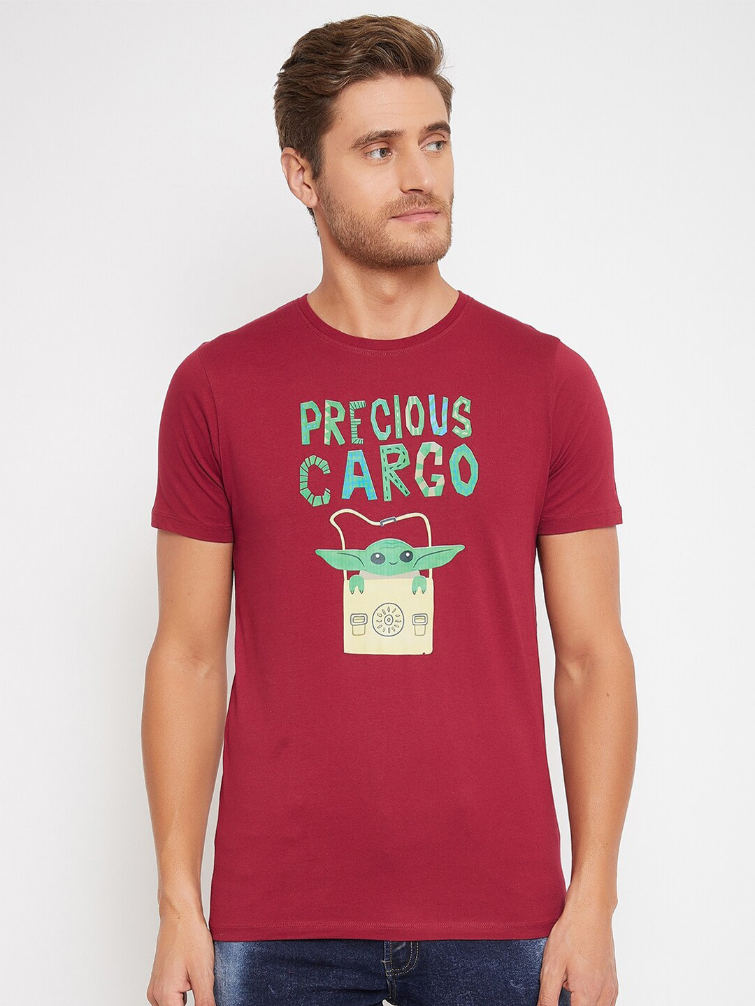 Star Wars by Wear Your Mind Men Maroon  Green Star Wars Printed Pure Cotton T-shirt