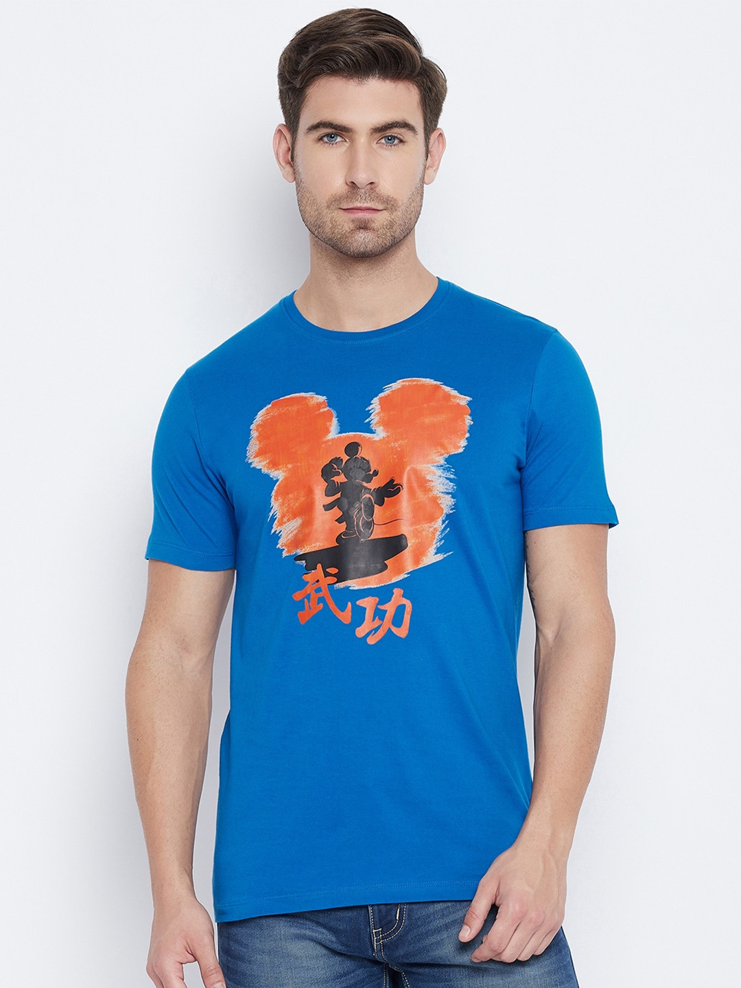 Disney by Wear Your Mind Men Blue  Red Mickey Mouse Printed Pure Cotton T-shirt