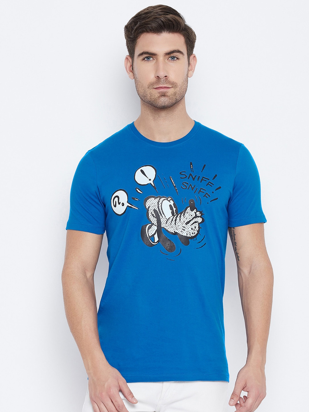 Disney by Wear Your Mind Men Blue  White Pluto Printed Pure Cotton T-shirt