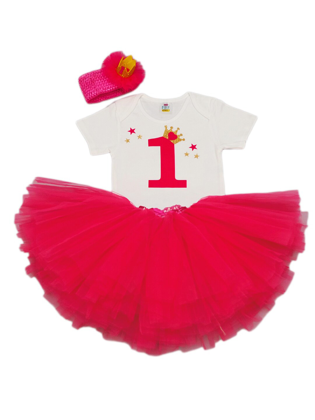 TINY MINY ME Girls Pink & White Printed Top with Skirt