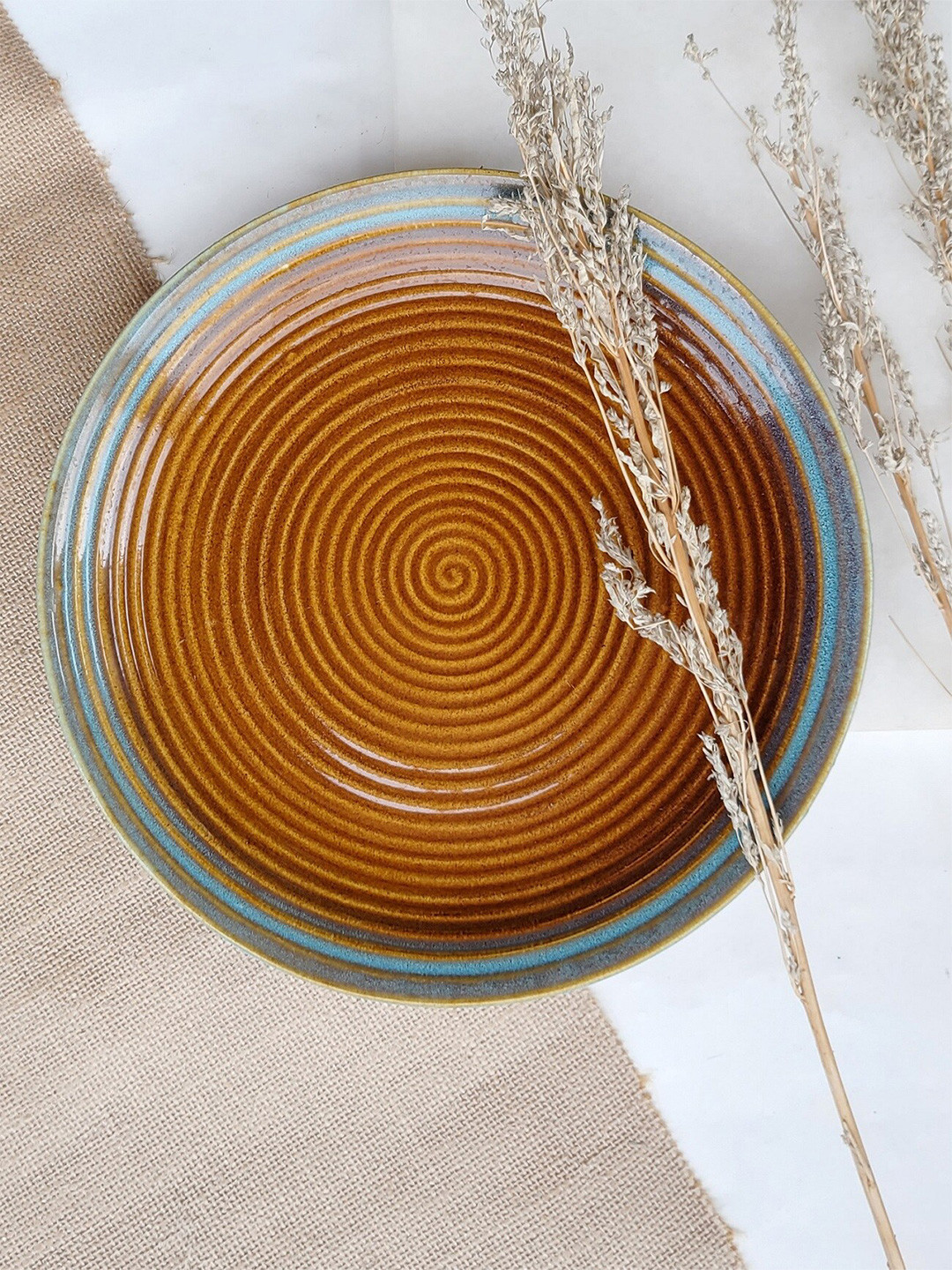 Folkstorys Brown & Grey 1 Pieces Textured Ceramic Glossy Plates