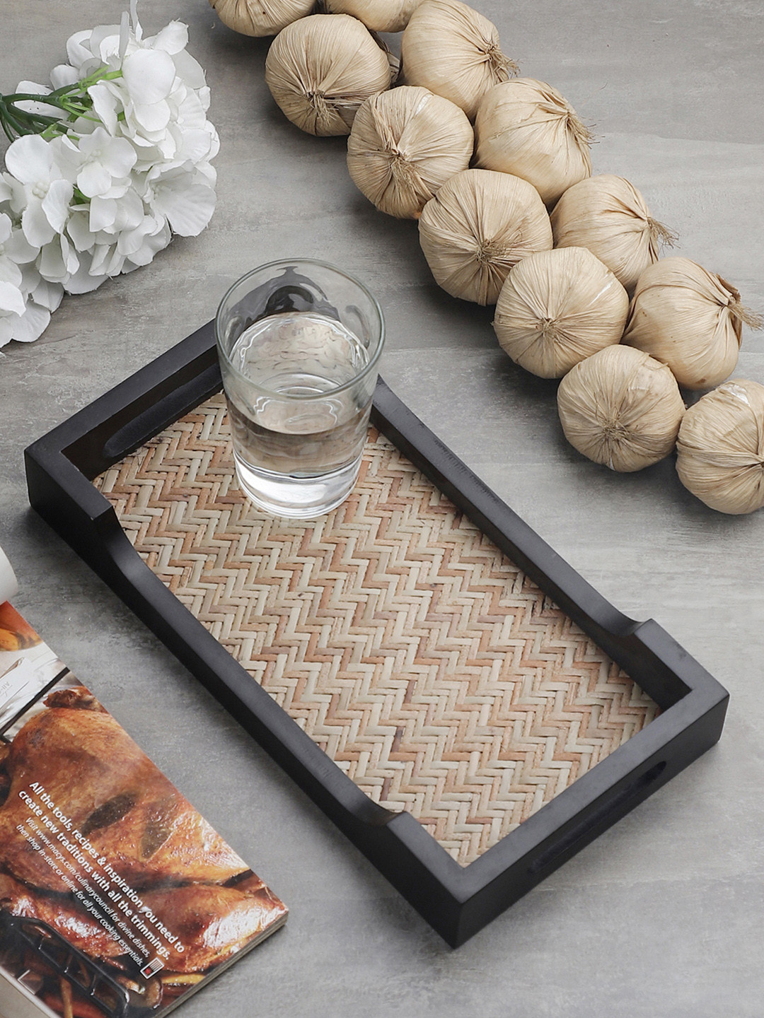 VarEesha Brown & Beige Ethnic Bamboo Woven Small Wooden Tray