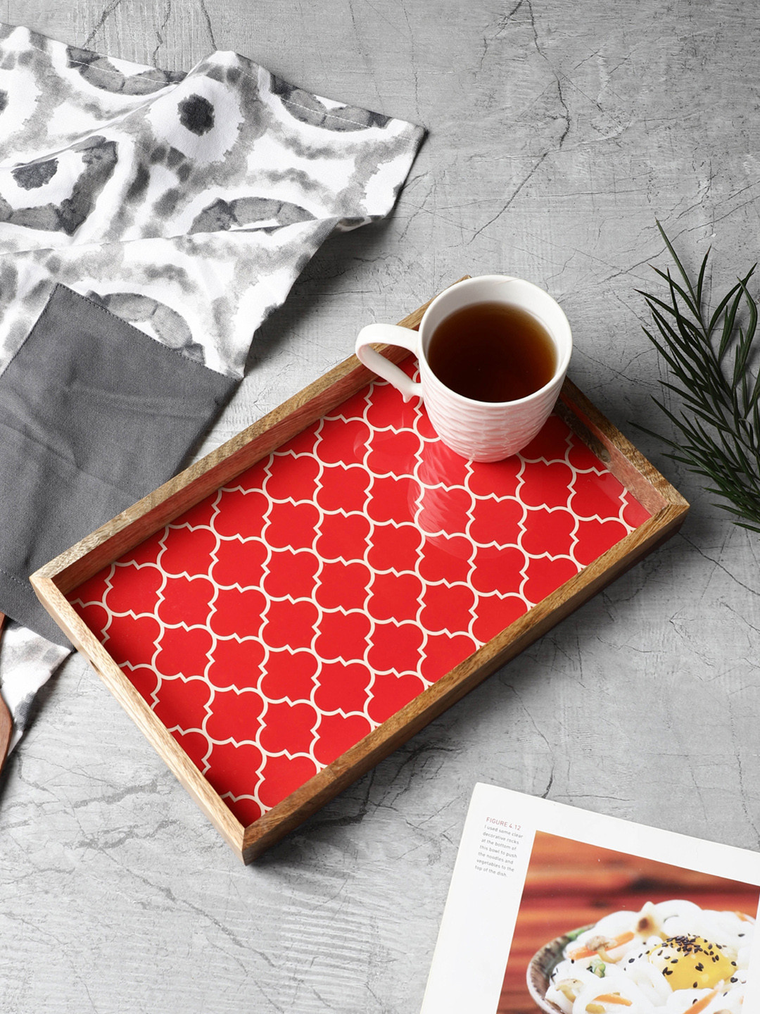 VarEesha Red Mango Wood Moroccan Small Rectangular Tray