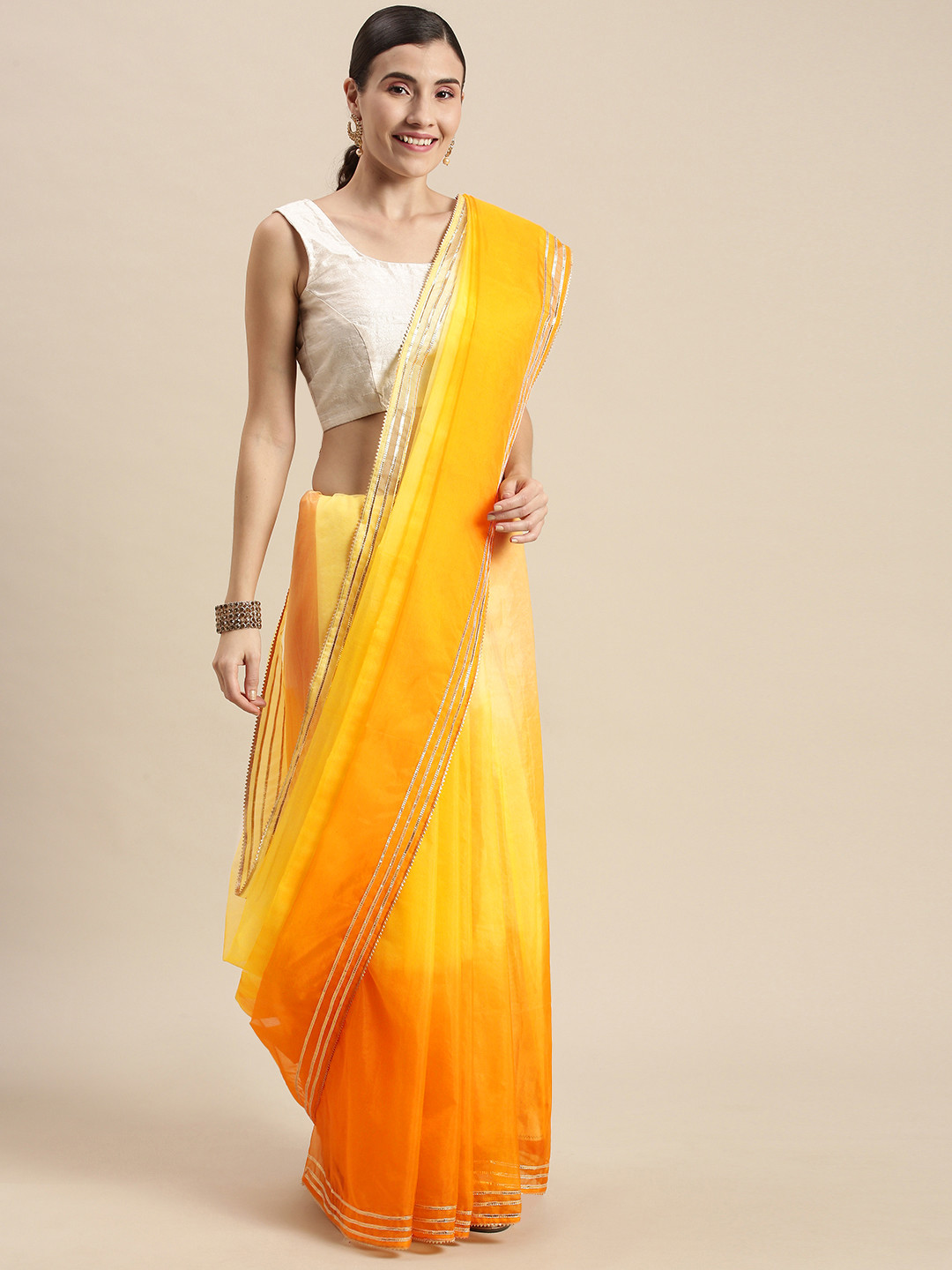 Geroo Jaipur Yellow Ombre Organza Saree