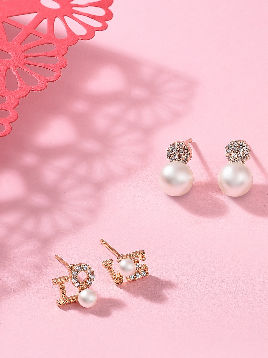 Zaveri Pearls Set Of 2 Gold-Toned & White Cubic Zirconia Studded Circular Studs Earrings