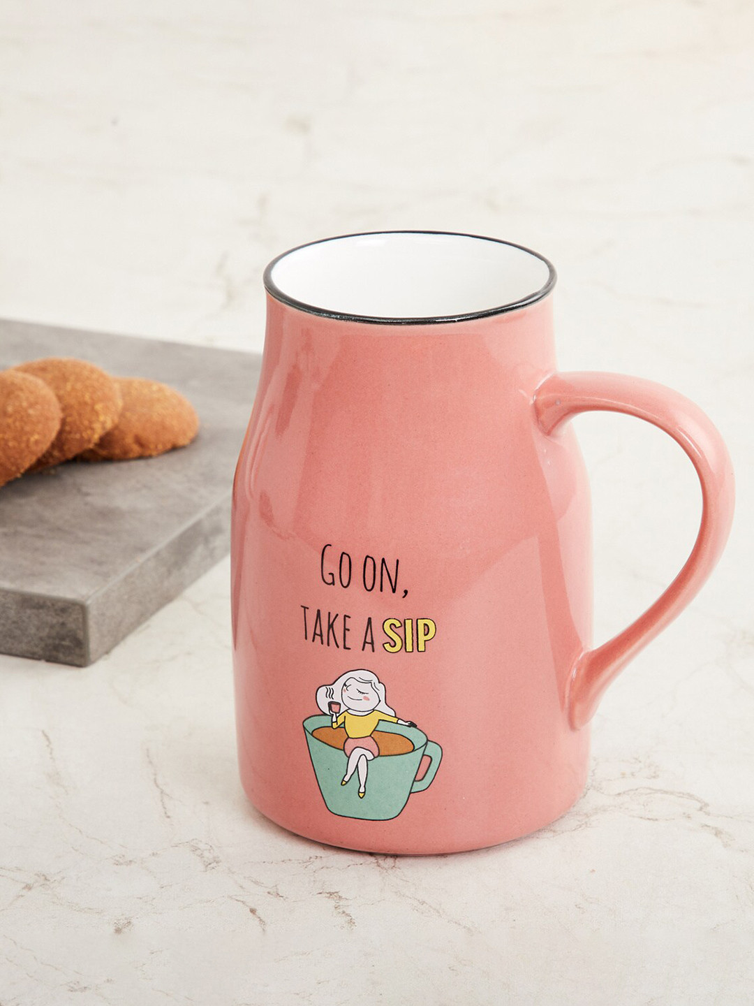 Home Centre Peach Printed Bone China Milk Mug