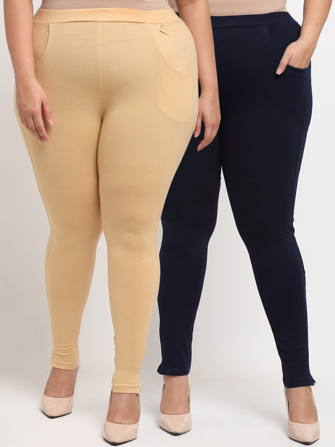 TAG 7 PLUS Navy Blue & Beige Pack of 2 Plus Size Leggings