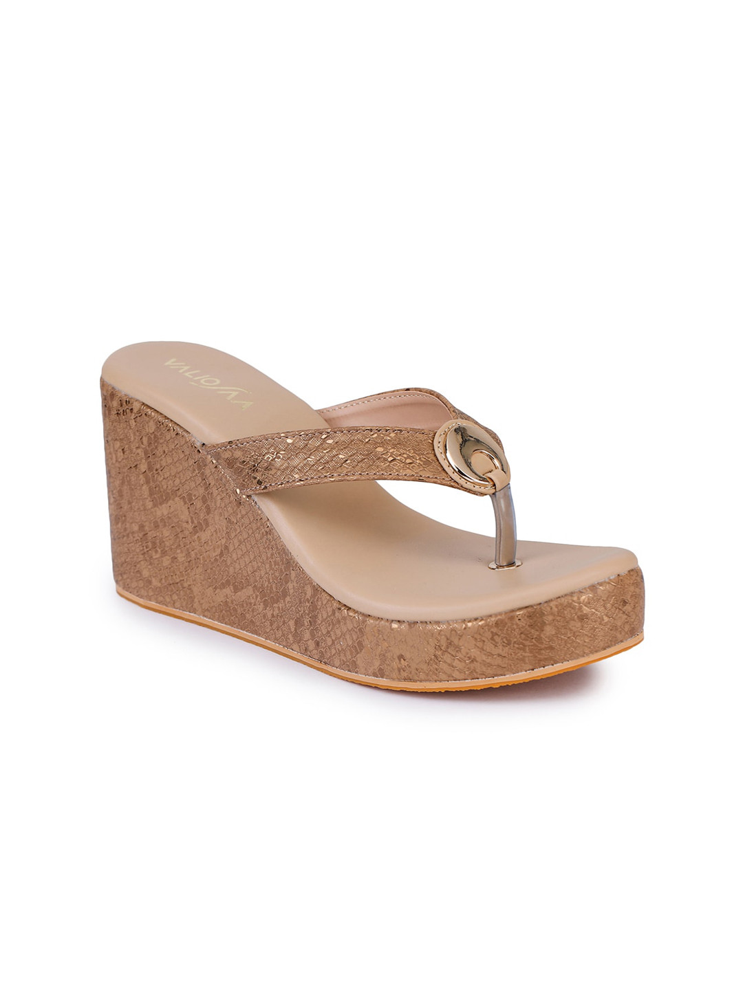 VALIOSAA Brown Textured Wedge Sandals