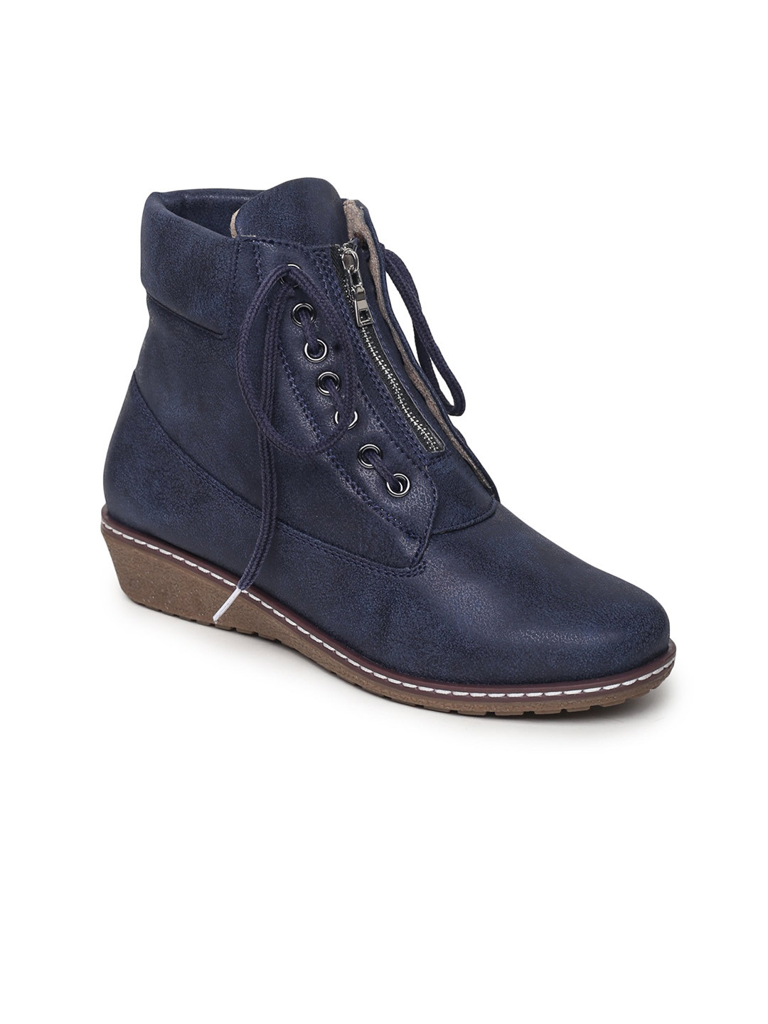 VALIOSAA Navy Blue Comfort Heeled Boots
