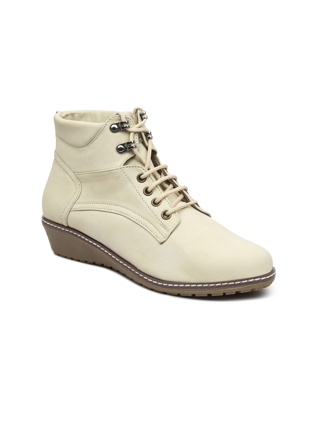VALIOSAA Women Cream-Coloured Wedge Heeled Boots