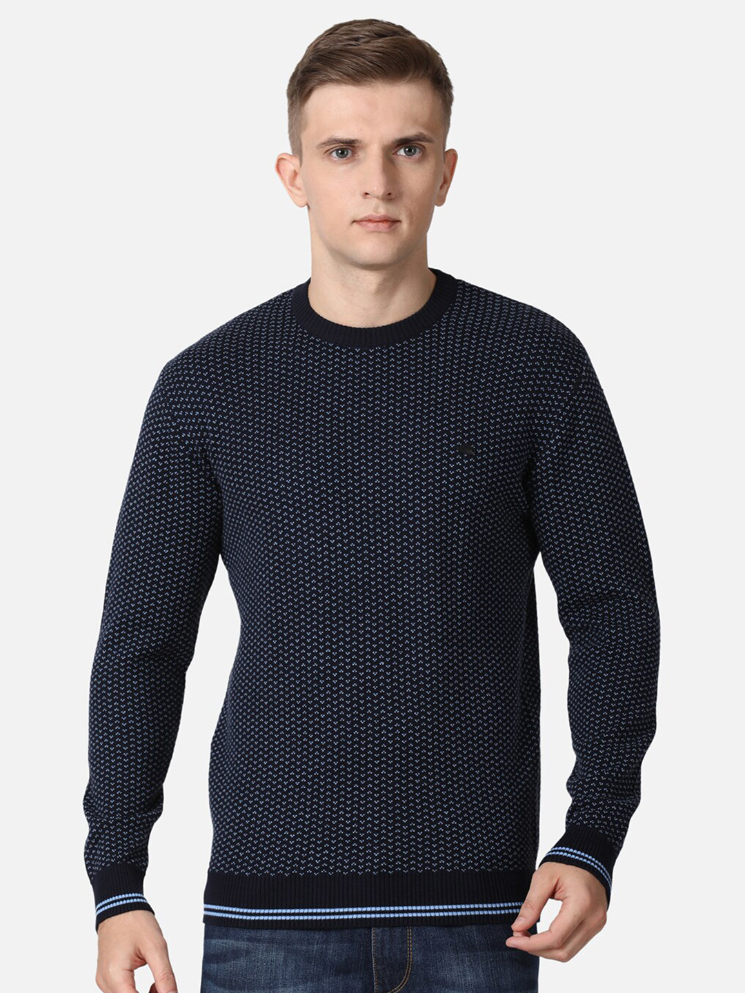 t-base Men Navy Blue Quirky Printed Cotton Pullover