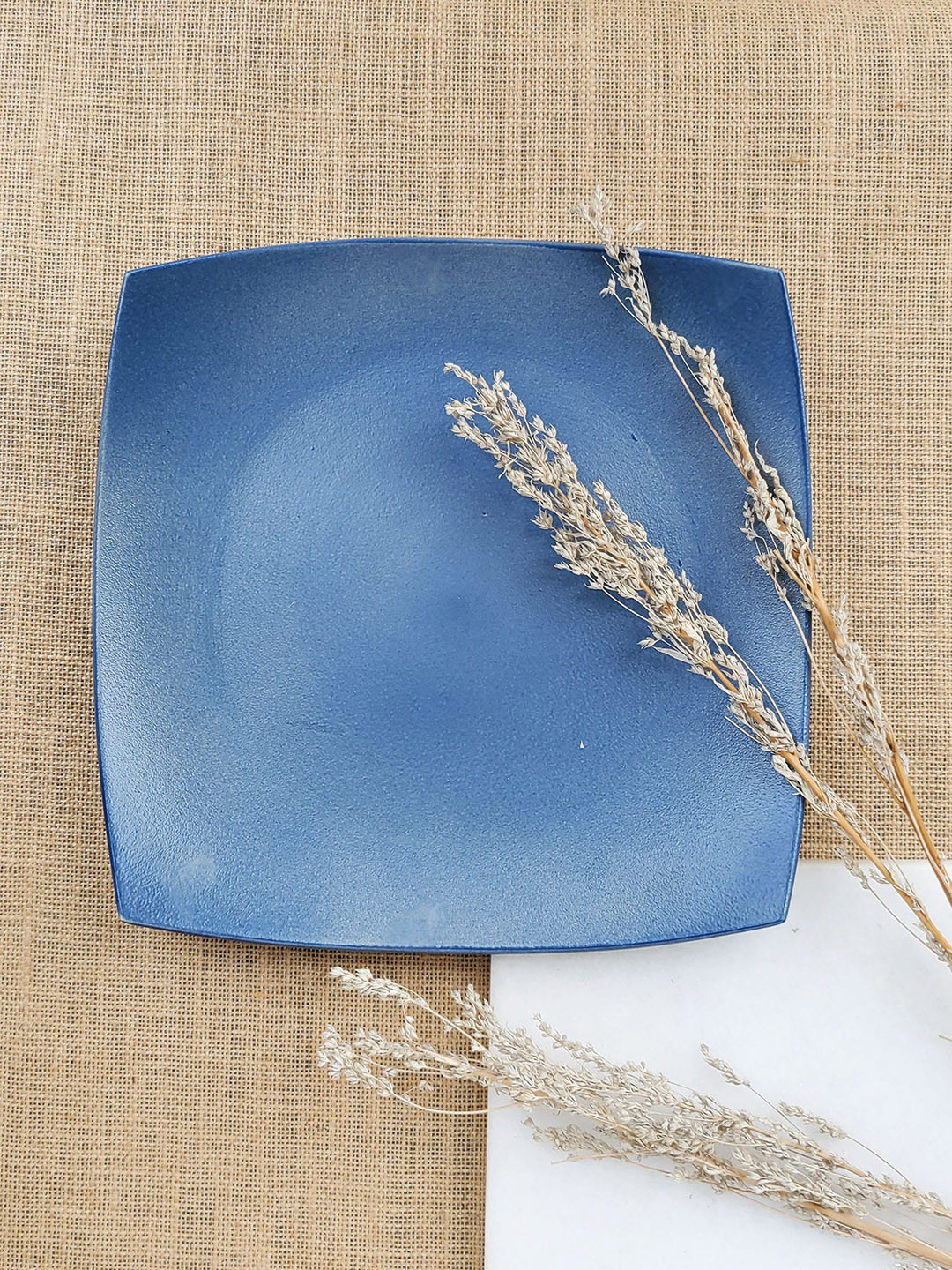 Folkstorys Blue Solid Ceramic Square Platter Tray