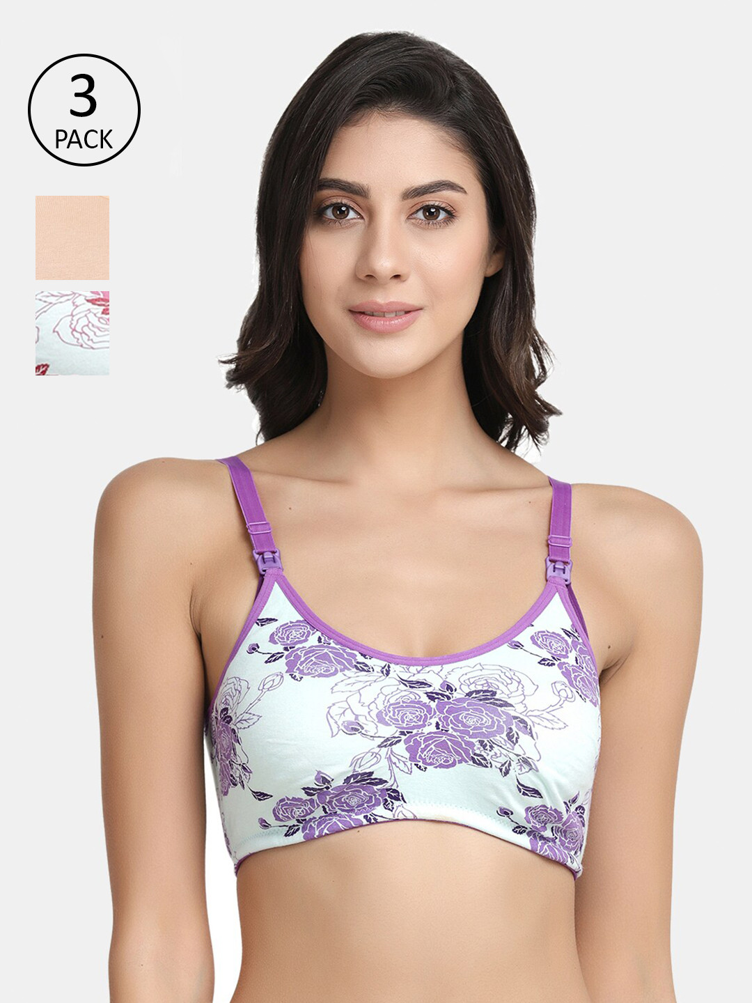 Inner Sense Pack Of 3 Multicoloured Floral Maternity Bra IMB004A_4C_4D