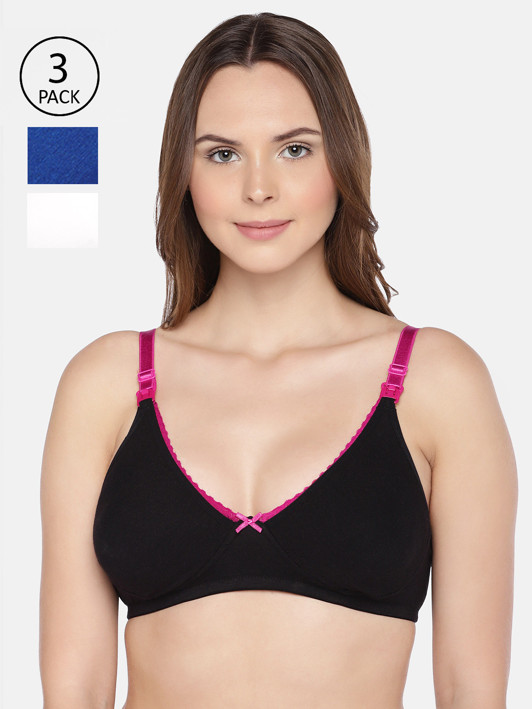 Inner Sense Pack of 3 Black & Blue Laced Maternity Bras - Organic Antimicrobial