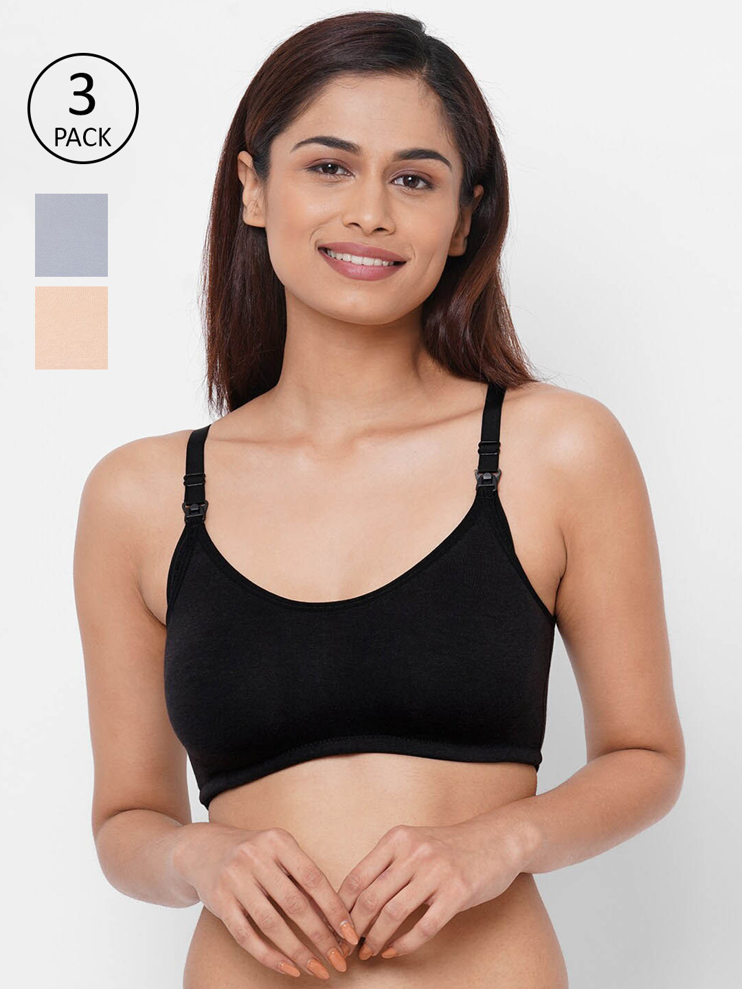 Inner Sense Pack Of 3 Bronze & Grey Solid Organic Antimicrobial Maternity Bras - Non-Wired