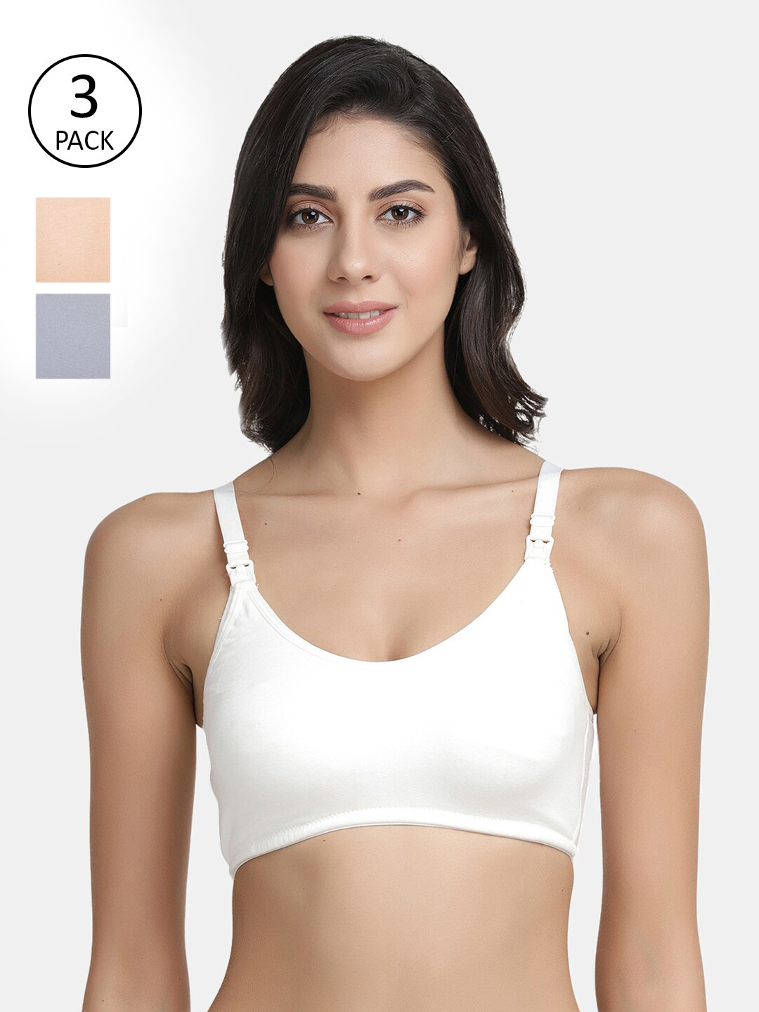 Inner Sense Pack of 3 White & Grey Organic Antimicrobial Maternity Bras