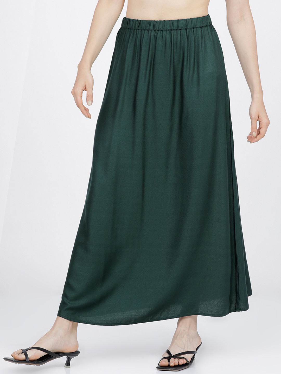 Tokyo Talkies Women Green Solid A-line Maxi Skirt