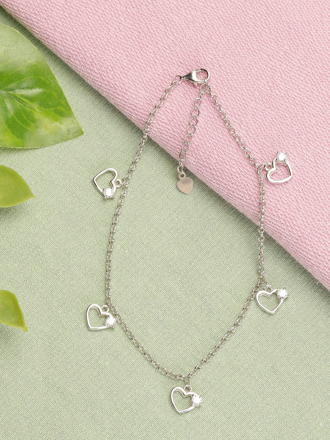 GIVA 925 Sterling Silver Rhodium Plated Tiny Adjustable Heart Charm Anklet