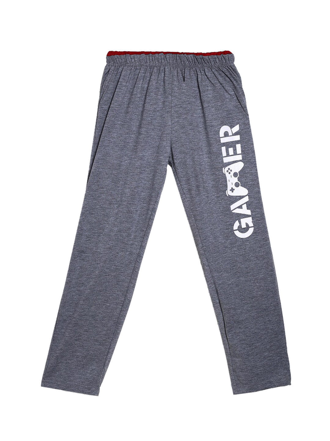 SWEET ANGEL Girls Charcoal Grey & White Gamer Printed Straight-Fit Pure Cotton Track Pants