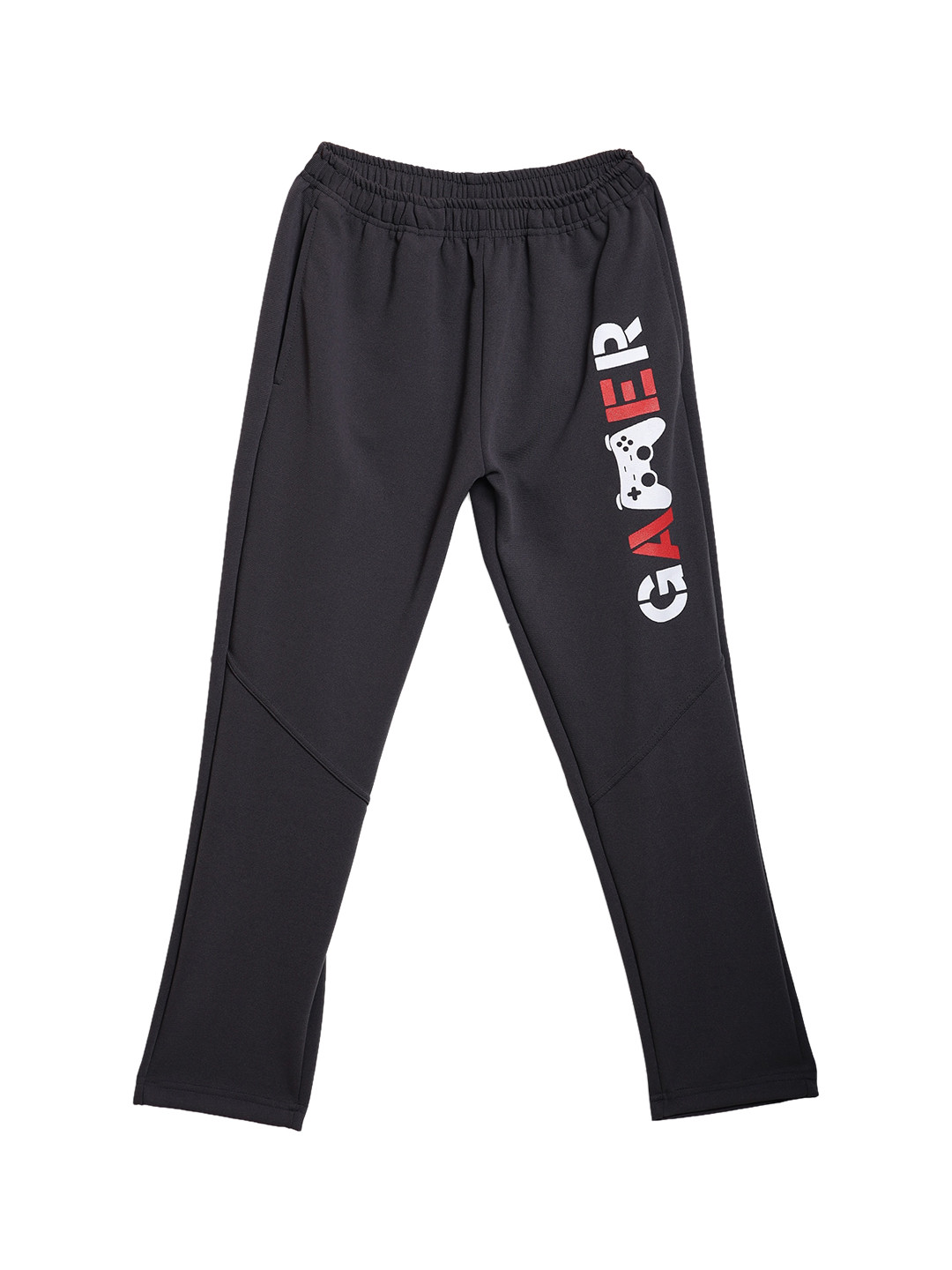SWEET ANGEL Girls Grey & White Self Design Straight-Fit Track Pants