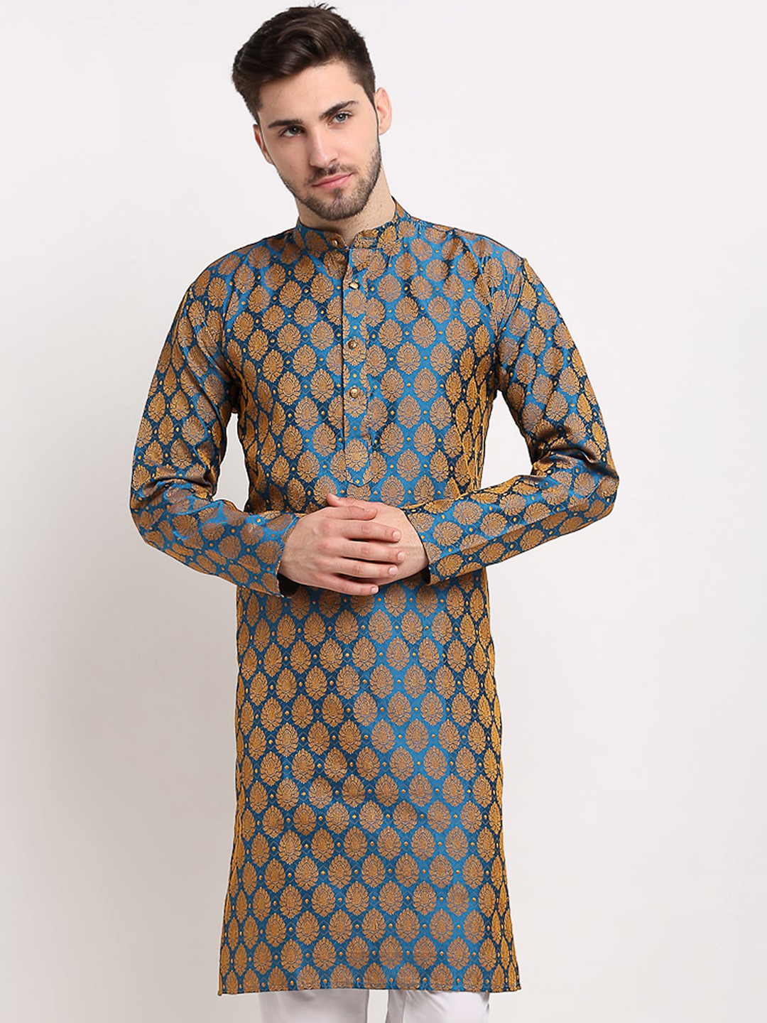 Jompers Men Blue Woven Design Kurtas