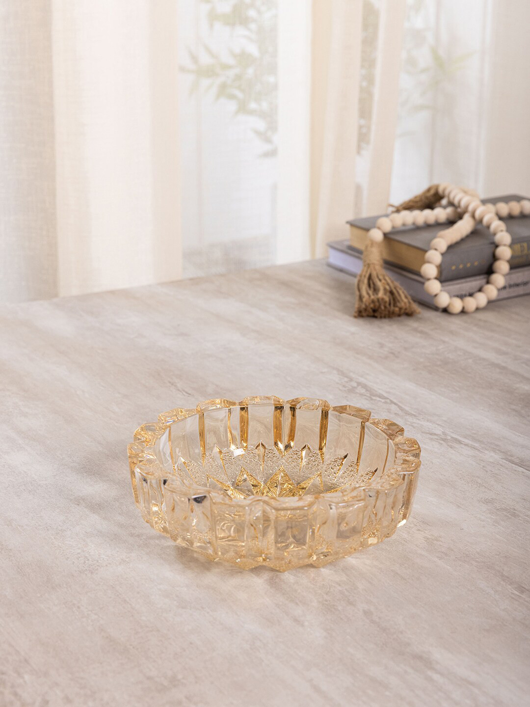 Pure Home and Living Gold-Toned Large Round Amber Ash Tray