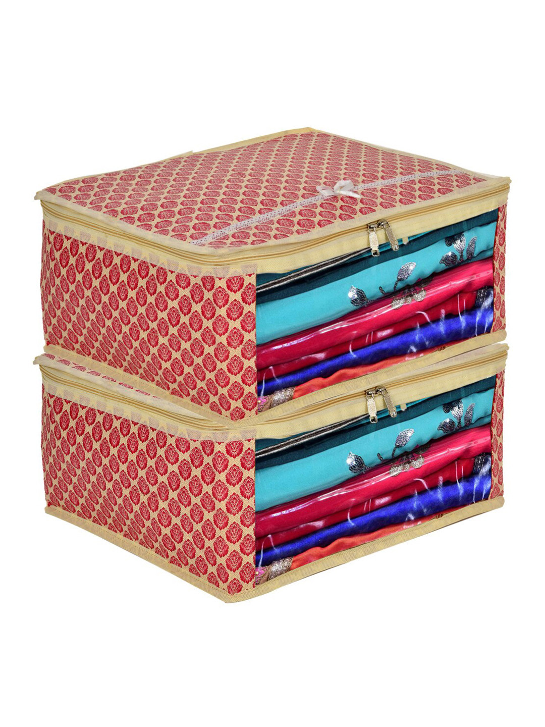 Kuber Industries Set Of 2 Pink Printed Saree Organisers