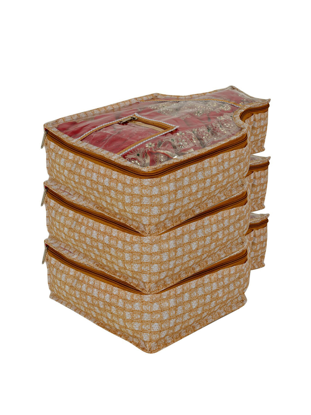 Kuber Industries Set Of 3 Gold-Toned Checked Blouse Organisers