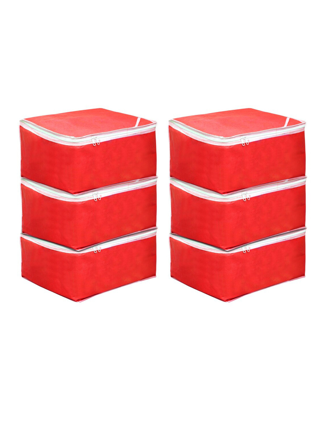 Kuber Industries Set Of 6 Red Solid Wardrobe Organisers