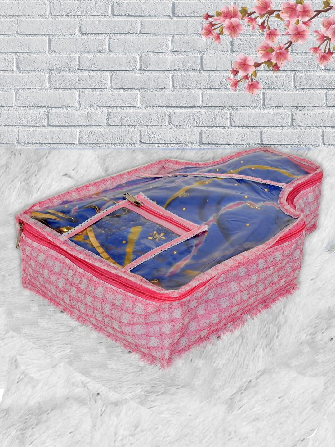 Kuber Industries Pink Printed Blouse Organiser