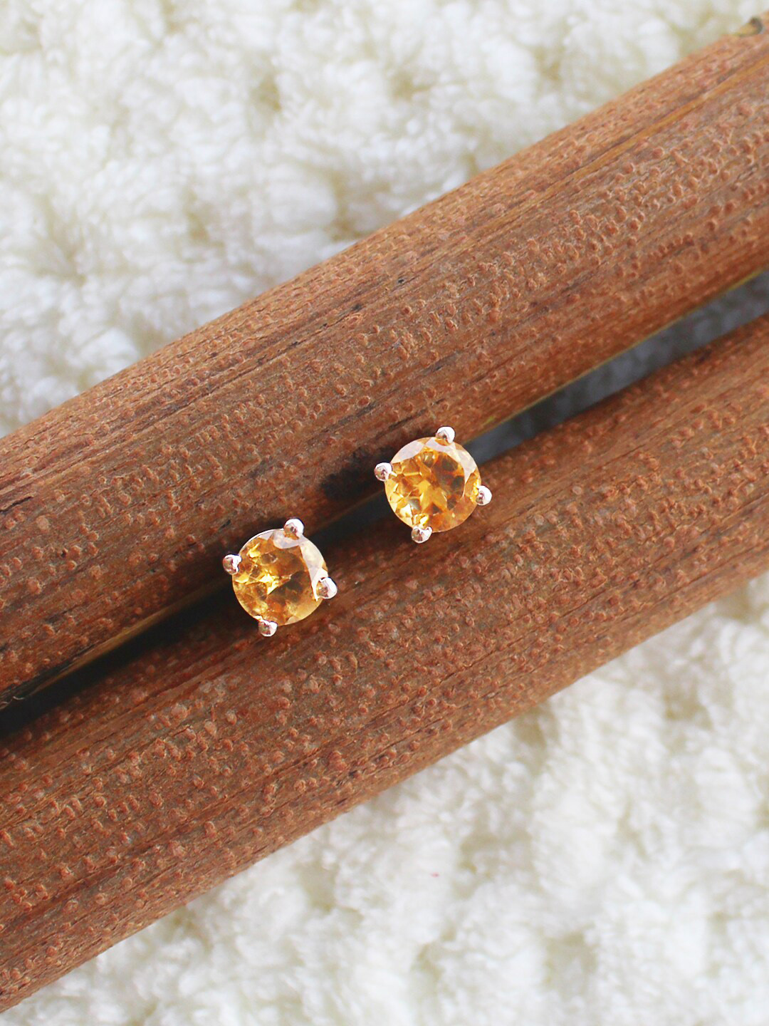 ERILINE JEWELRY Rhodium-Plated Silver-Toned & Camel Brown Contemporary Studs Earrings