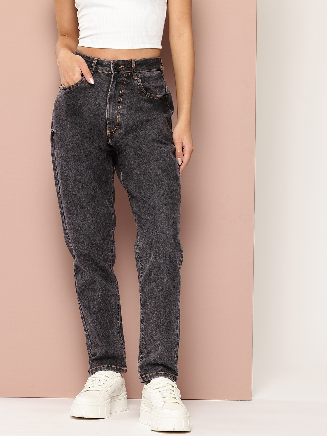 Harvard Women Boyfriend Fit High-Rise Bleached Stretchable Cropped Jeans