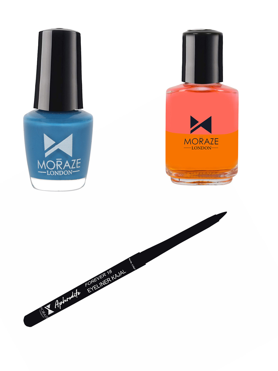 Moraze Pack of Kajal with 1 Nail Polish (Inbox), 5 ML, 1 Nail Paint Remover (30 ML)