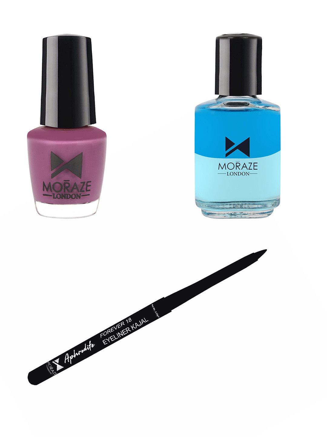 Moraze Pack of Kajal with 1 Nail Polish (Magic Moment), 5 ML, 1 Nail Paint Remover (30 ML)